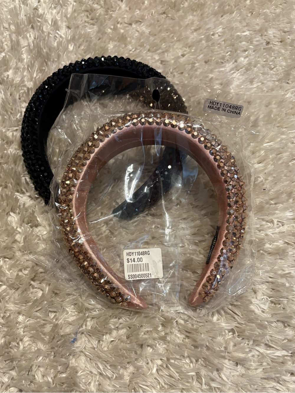 Rhinestone Padded Headband Set — Rose Gold and Black
